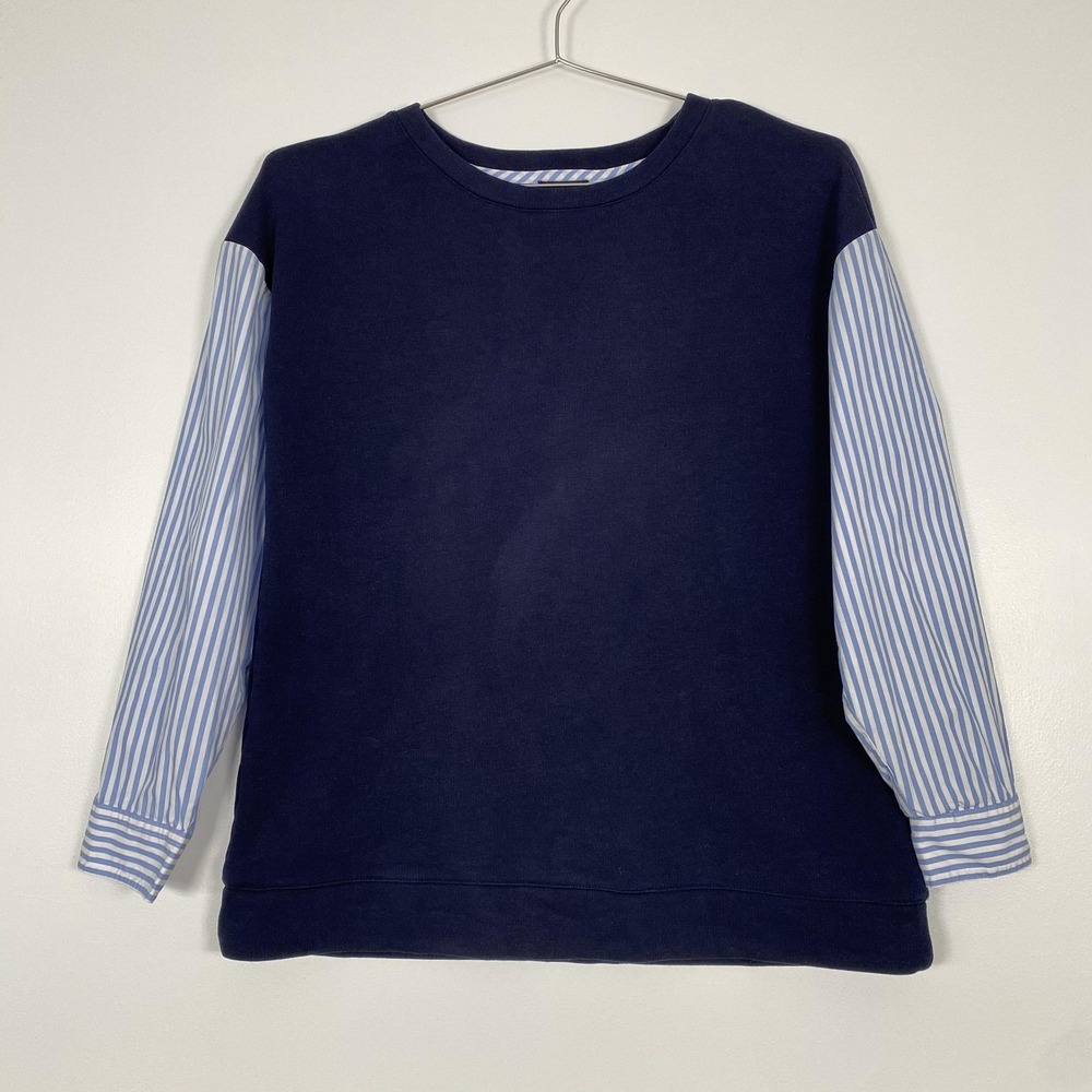 Talbots Blouse‎ Womens MP Petite Blue Stripe Long Sleeve Crew Neck Top Contrast